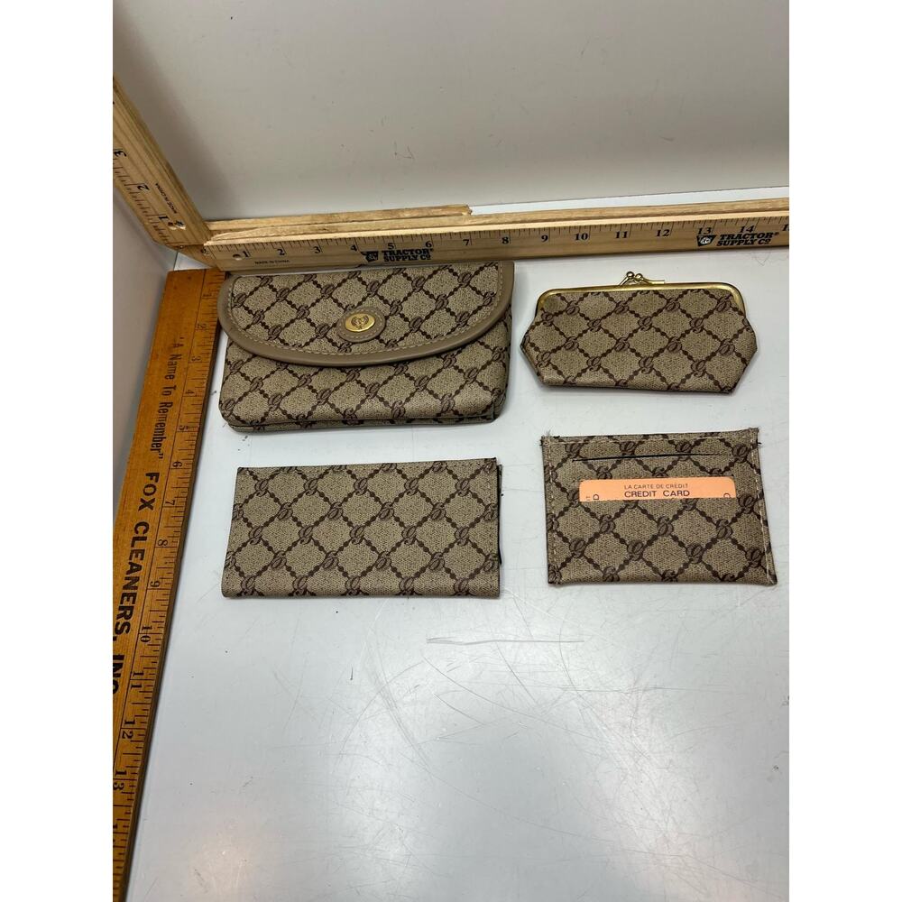 Vintage Sun King Wallet Set Women's Beige Brown Checkbook Key Chain Card Holder
